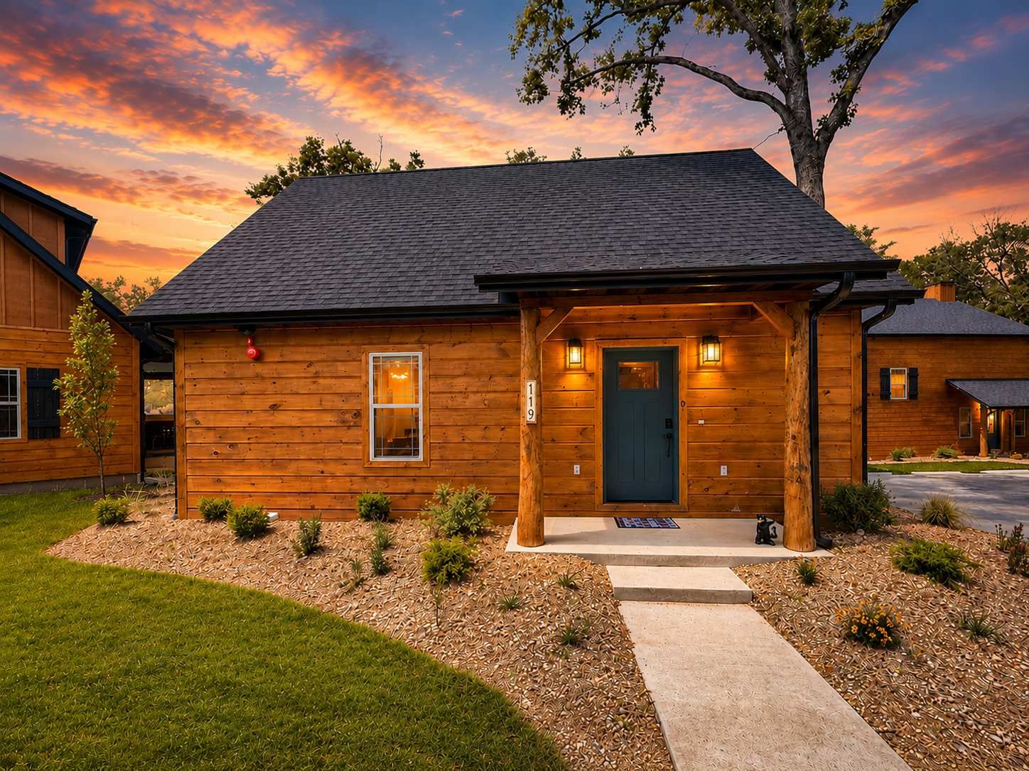 Cabin at sunset in the Ozarks